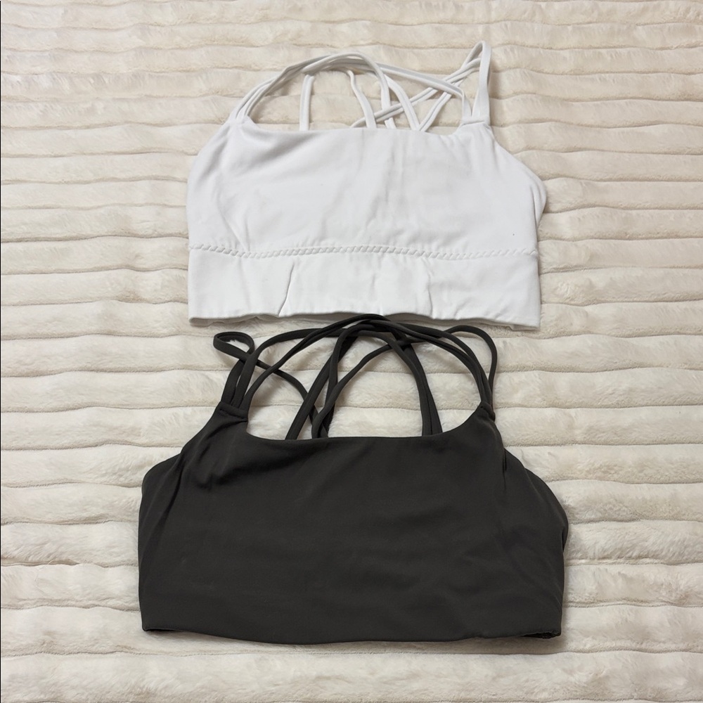 Athleta Dark Olive and White Strappy bras